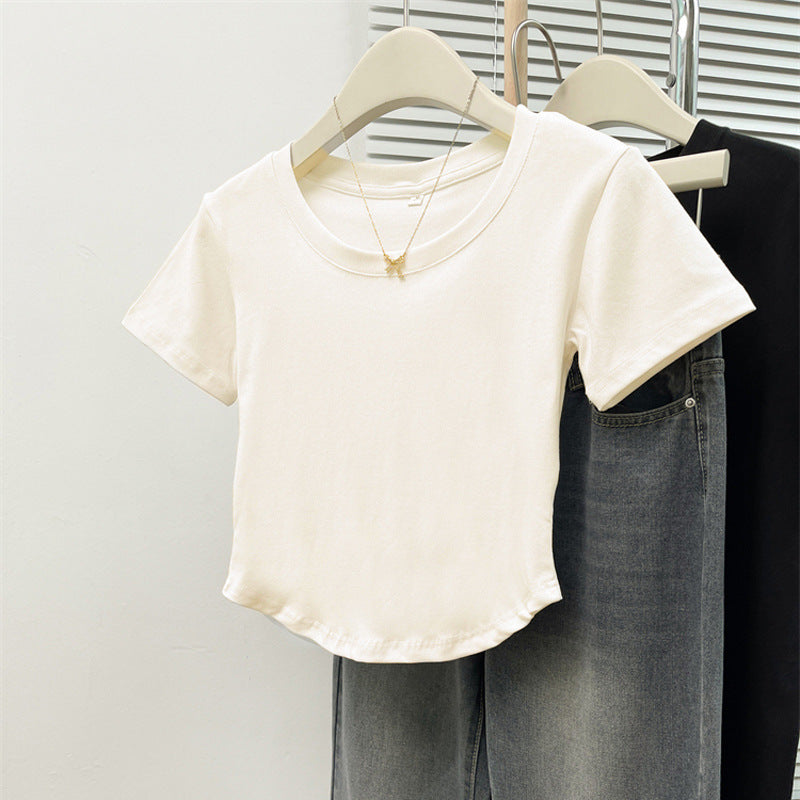 Damen Cropped Kurzarm Basic T-Shirt Drune