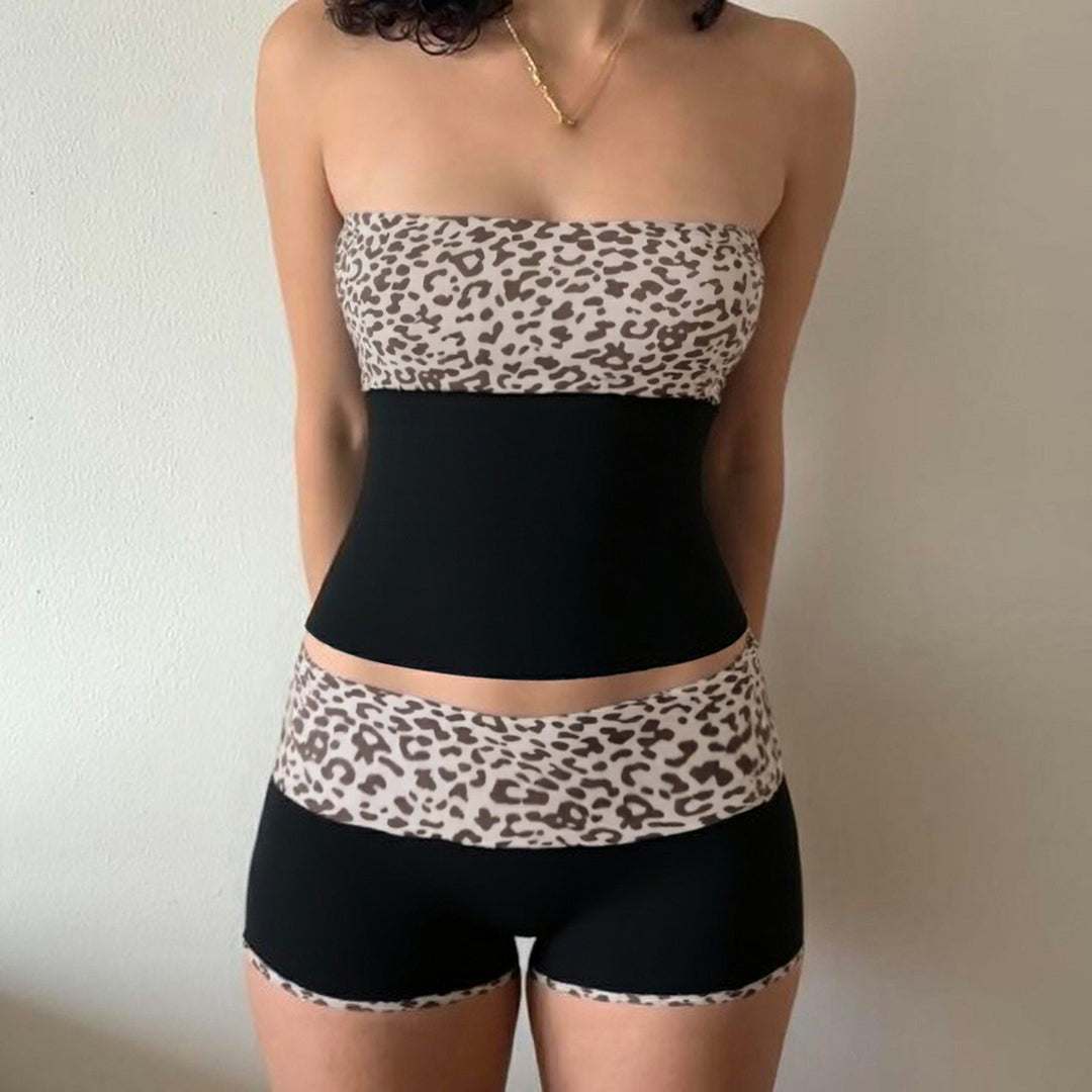 Damen sportliches Bikiniset mit trendigem Leopardenmotiv und elastischem Bund Drune
