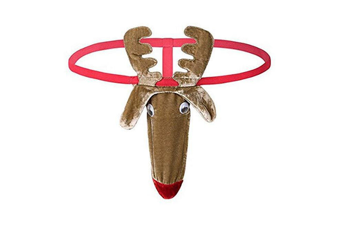 Männer Novelty Plüsch Rentier Tanga mit Geweih-Tasche
