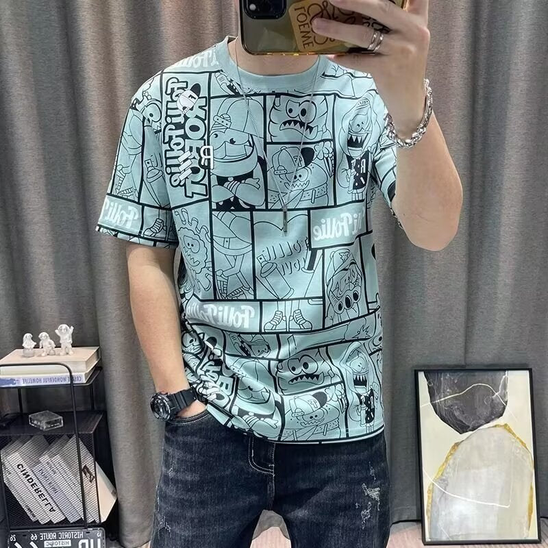 Herren lässiges T-Shirt mit kreativem Comic-Design Drune