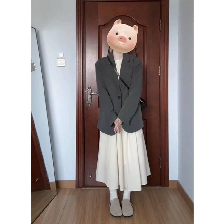 Damen Oversize Einreihiger Blazer mit lässigem Schnitt und aufgesetzten Taschen Drune