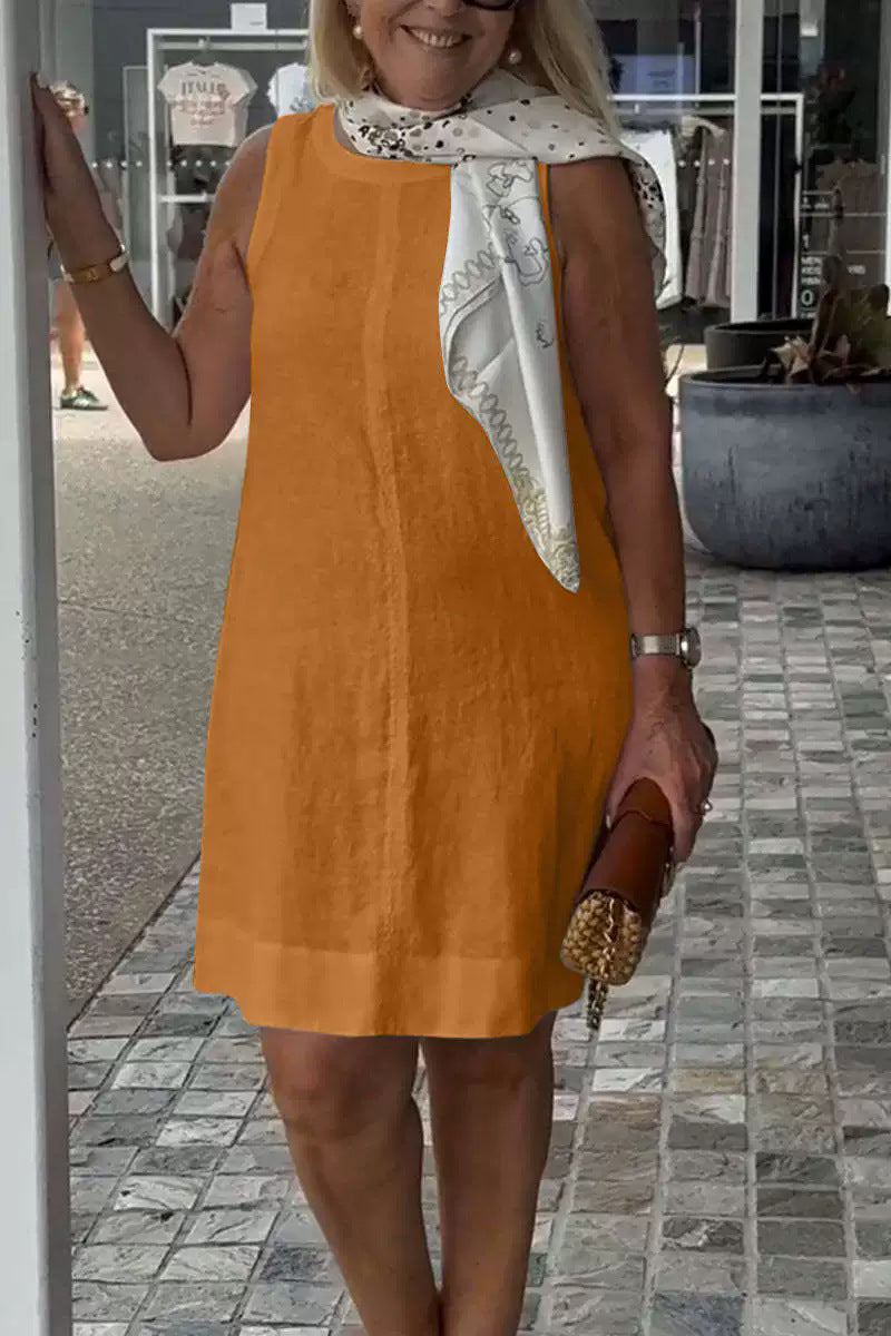 Damen Leichtes Sommerkleid aus Baumwoll-Leinen-Mix mit klassischem Schnitt Drune