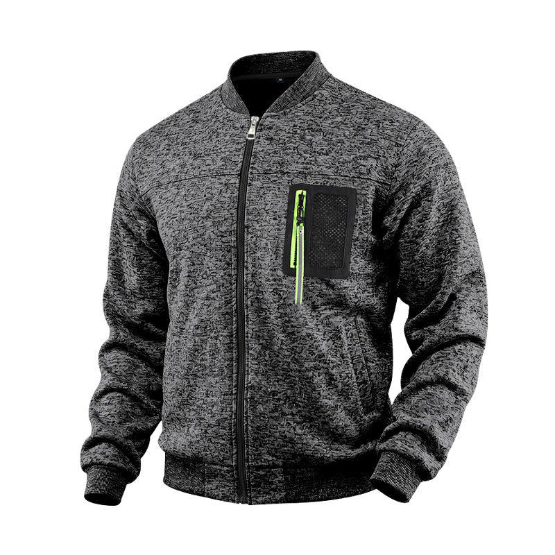Herren melierte Bomberjacke mit Reißverschluss-Brusttasche und Rippbündchen Drune