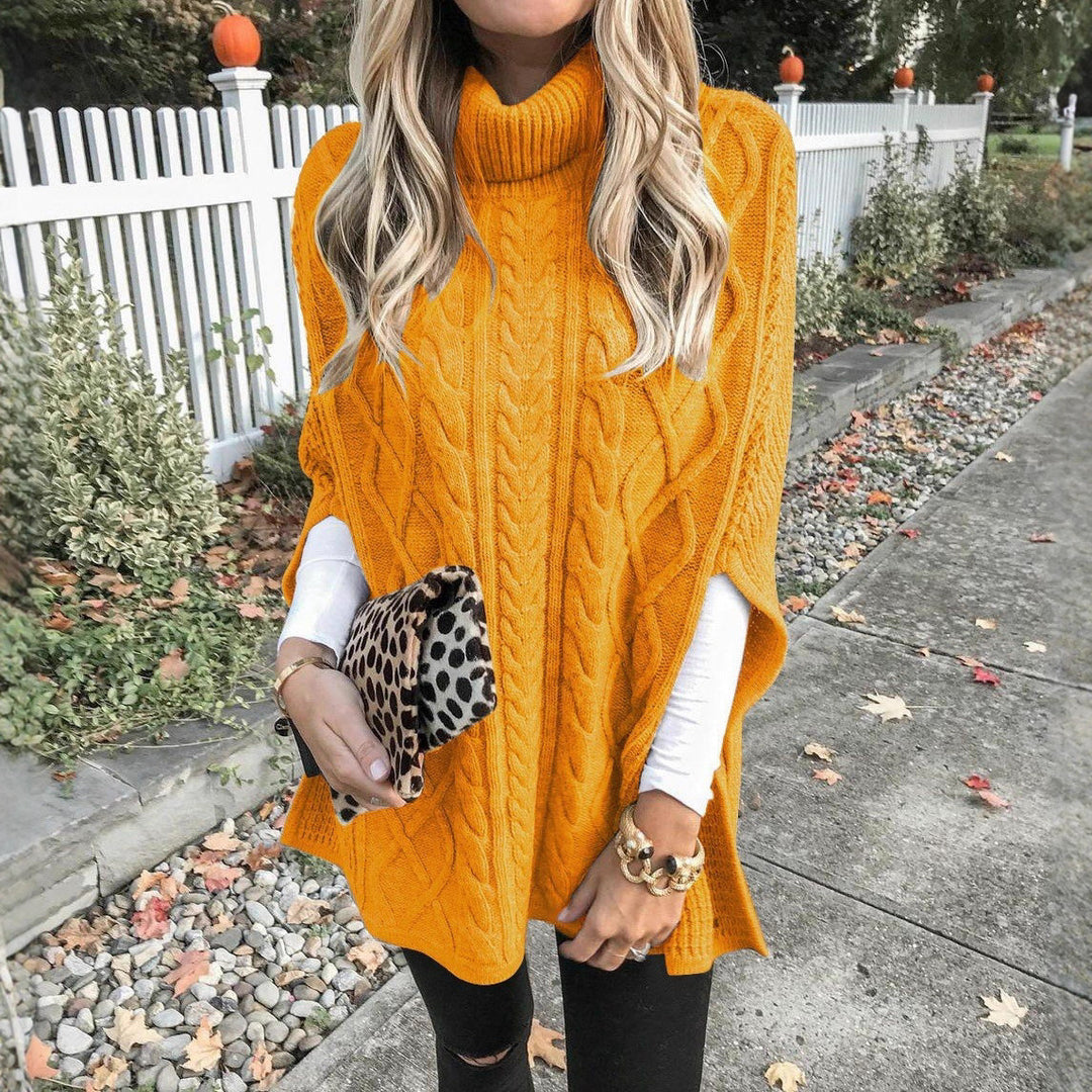 Damen Grobstrick-Poncho mit hohem Kragen und Zopf-Design Drune