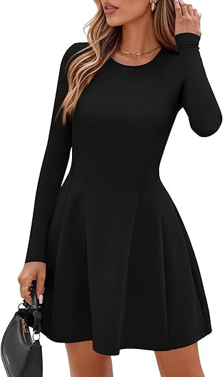Damen Langärmeliges A-Linien Skaterkleid mit figurschmeichelnden Nähten Drune