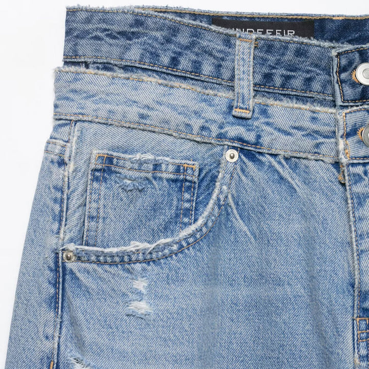 Damen Locker-sitzende Distressed Denim-Jeans mit weitem Cropped-Bein Drune