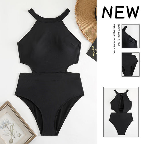 Damen Einteiler Badeanzug mit hohem Kragen und seitlichem Cut-Out Drune