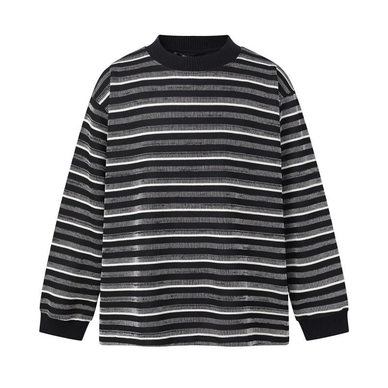 Unisex Locker geschnittener Strukturstrick-Pullover mit Rundhals und maritimen Streifen Drune
