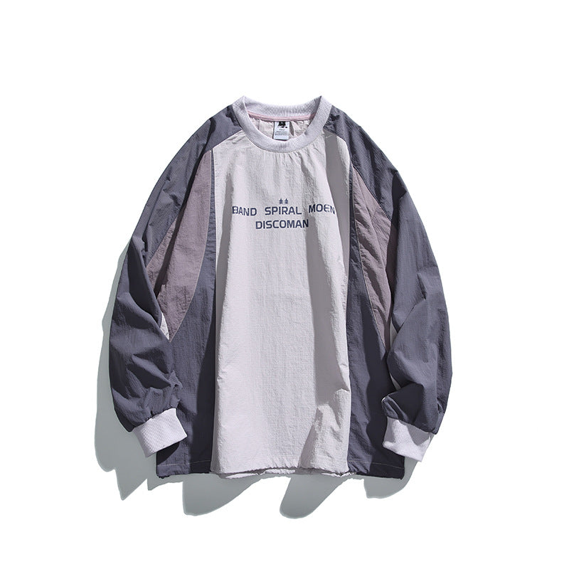 Unisex Weitgeschnittenes Colorblock-Langarmshirt aus leichter Nylon-Mischung mit Raglanärmeln und Brustprint Drune