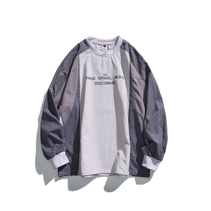 Unisex Weitgeschnittenes Colorblock-Langarmshirt aus leichter Nylon-Mischung mit Raglanärmeln und Brustprint Drune