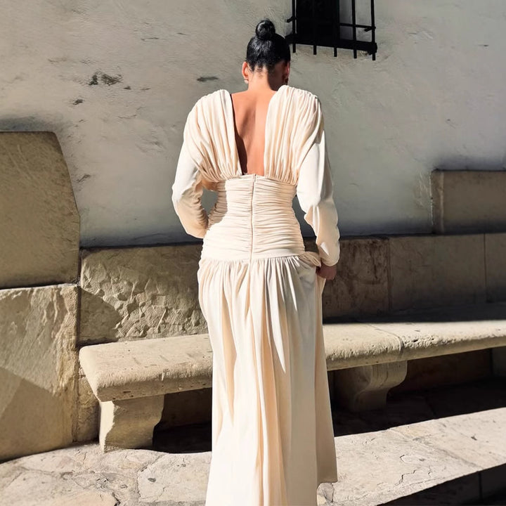 Damen Elegantes Wickel-Maxikleid mit tiefem V-Ausschnitt und Drapierung Drune