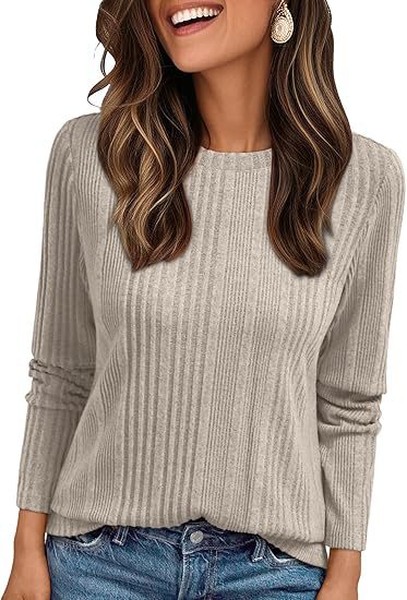Damen Geripptes Feinstrick-Longsleeve mit Rundhalsausschnitt und legerer Passform Drune