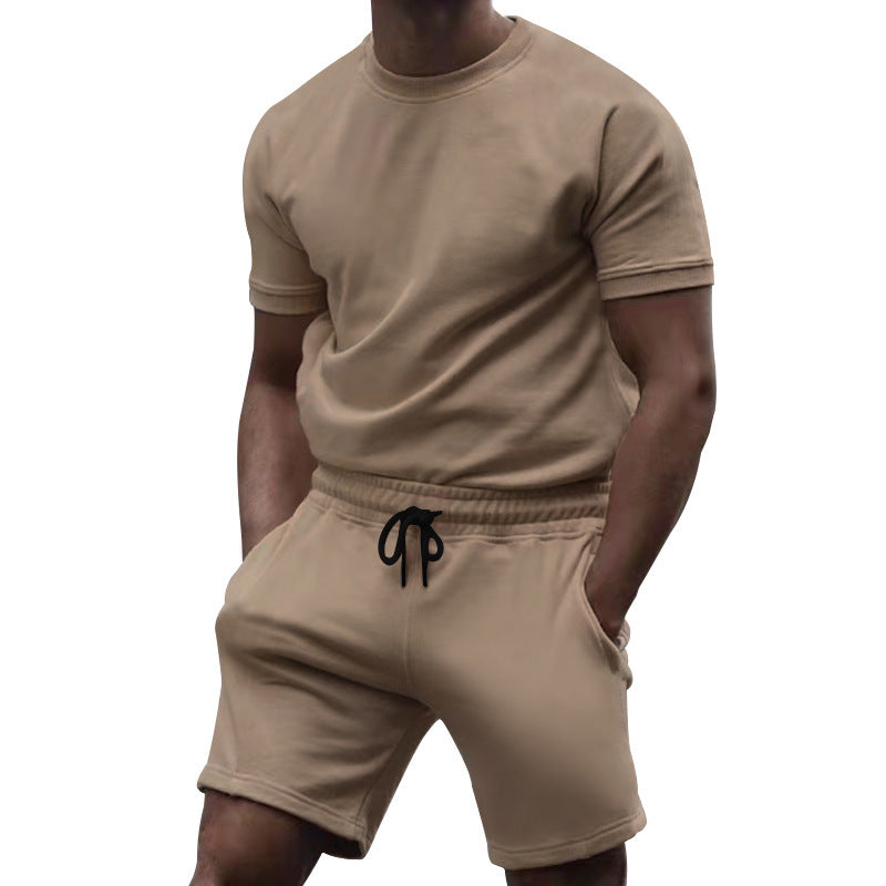 Herren nan kurzärmeliges Sweat-Set aus weichem Sweatstoff mit Rundhalsshirt und Kordelzug-Shorts Drune