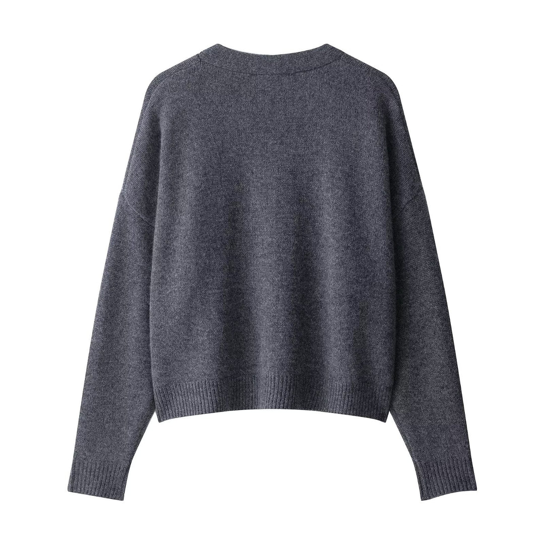 Damen leichte Strickjacke mit Knopfverschluss und aufgesetzten Taschen Drune