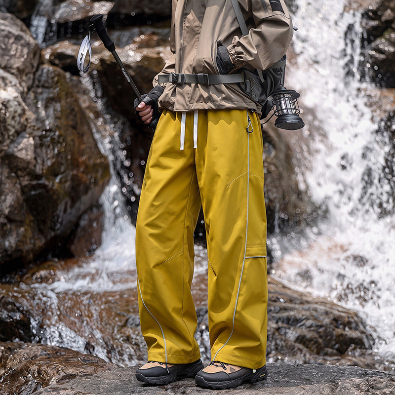 Unisex Wasserabweisende technische Cargo-Hose mit weitem Bein, Reißverschlusstaschen und Kordelzug Drune