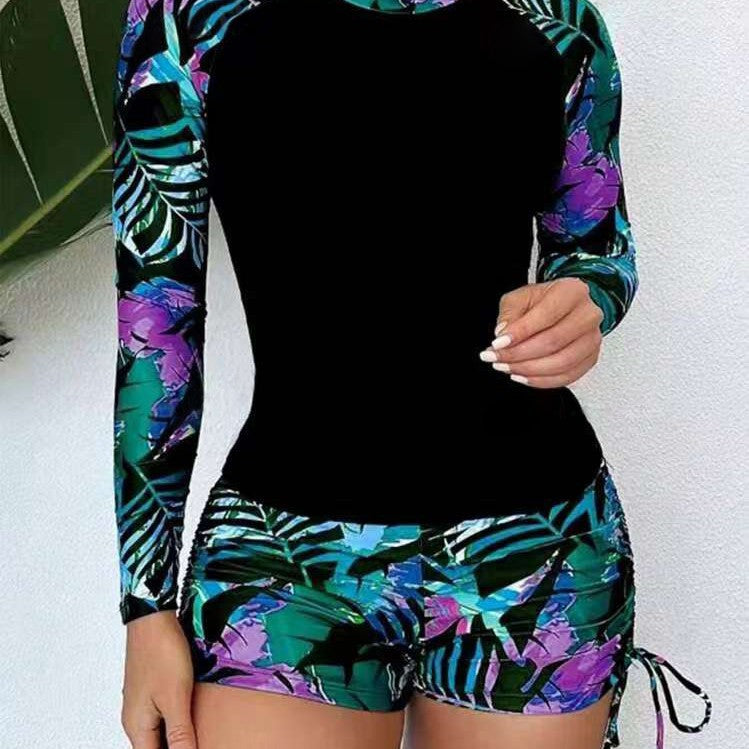 Damen Sport-Rashguard mit kurzen Hosen und farbenfrohem Muster Drune