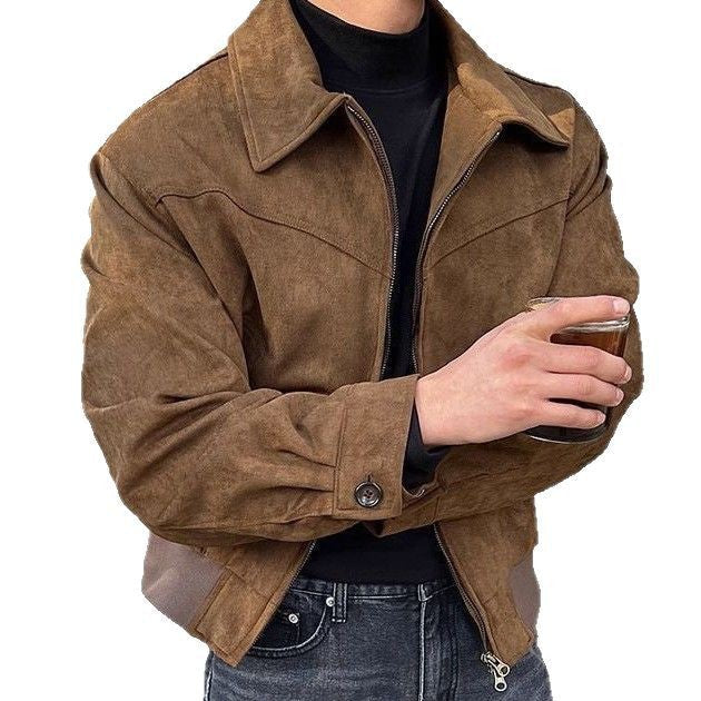 Herren lässige Übergangsjacke aus weichem Kunstleder mit Reißverschluss Drune