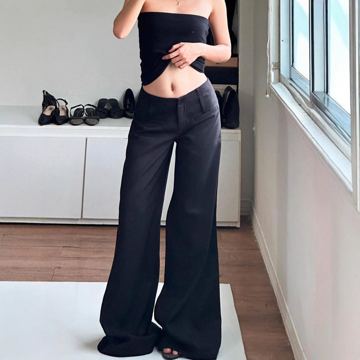 Damen Weite Flared-Hose mit hohem Bund und seitlichen Taschen Drune