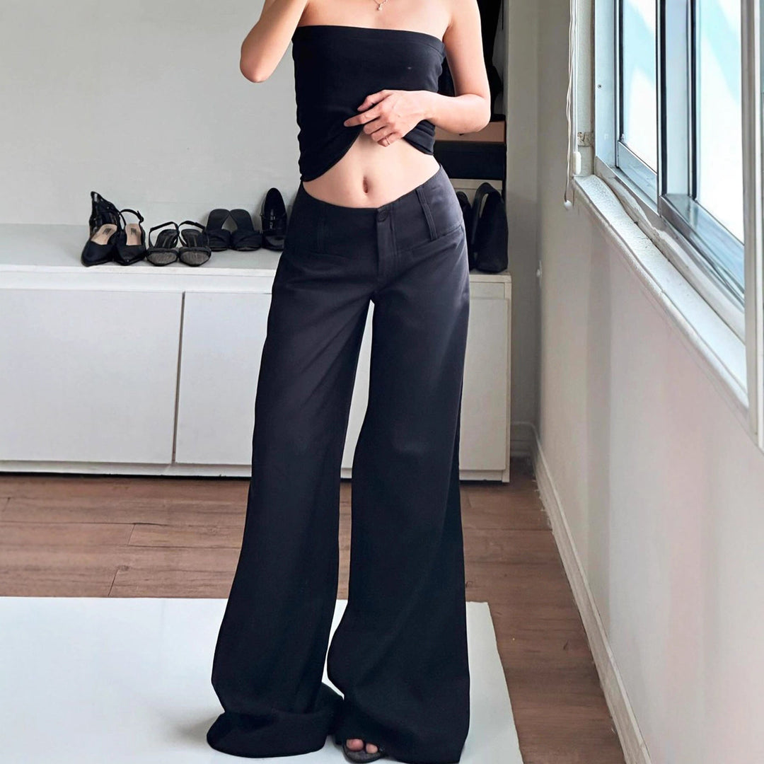 Damen Weite Flared-Hose mit hohem Bund und seitlichen Taschen Drune