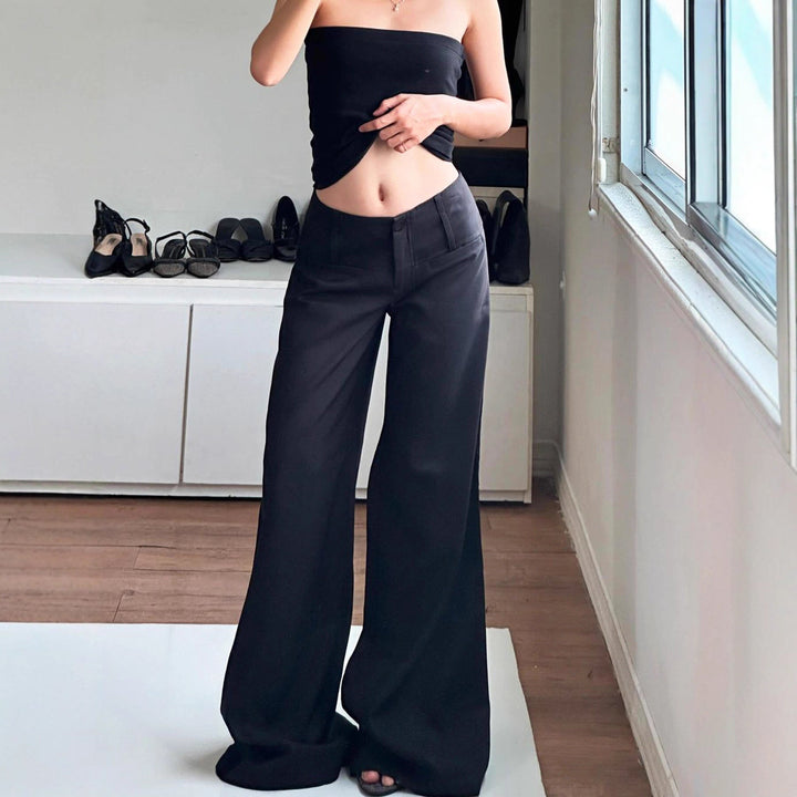 Damen Weite Flared-Hose mit hohem Bund und seitlichen Taschen Drune
