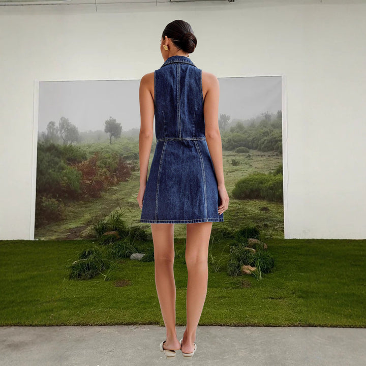 Damen Jeanskleid mit modernem Reverskragen und Knopfdetails Drune