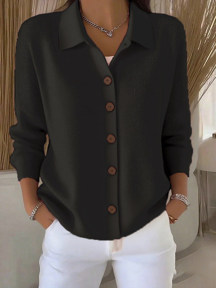 Damen nan Feinstrickjacke mit Hemdkragen und durchgehender Knopfleiste Drune