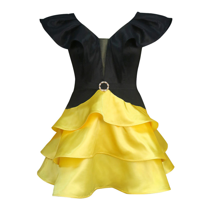 Damen Verspieltes Kleid mit voluminösen Rüschen und tiefem V-Ausschnitt Drune