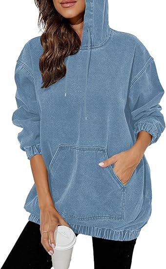 Damen Oversized Kapuzenpullover im Denim‑Look mit Kängurutasche Drune
