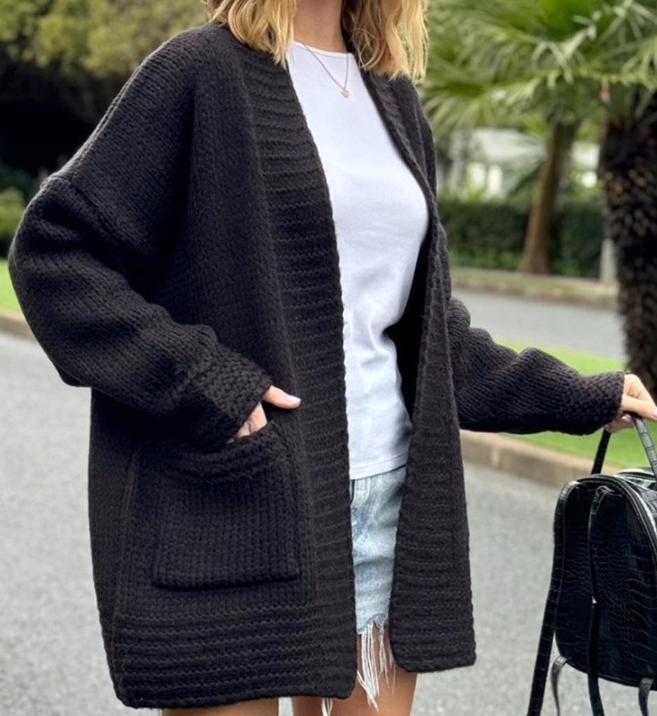 Damen lässiger Strickcardigan mit praktischen Taschen und offenem Schnitt Drune