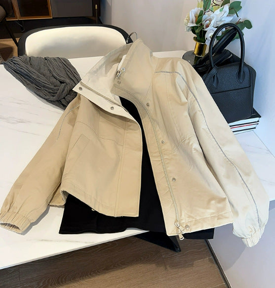 Damen Modische Übergangsjacke mit hohem Kragen und Druckknopfverschlüssen Drune