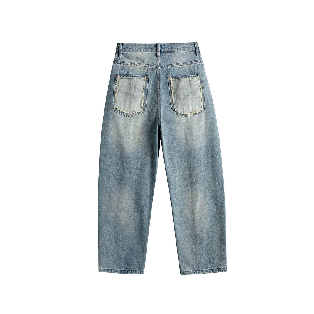 Damen Hochtaillierte Carpenter-Jeans mit dekorativen Nähten und aufgesetzten Taschen Drune