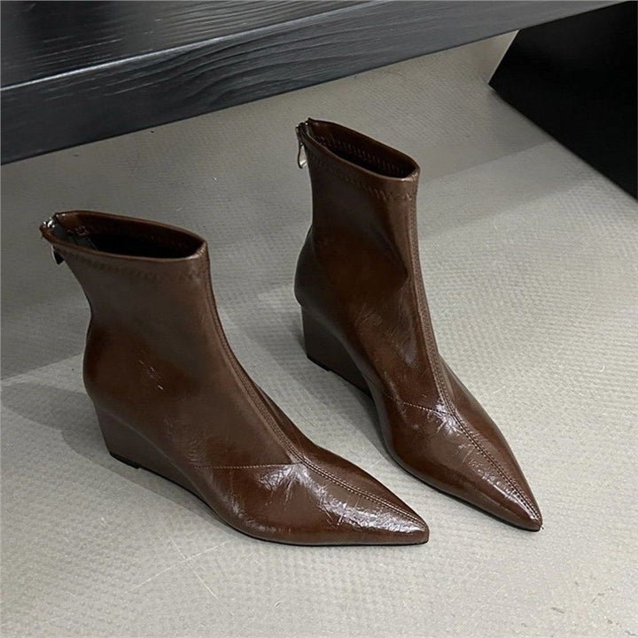 Damen Spitz zulaufende Ankle-Boots mit Sock-Upper und skulptiertem Keilabsatz Drune