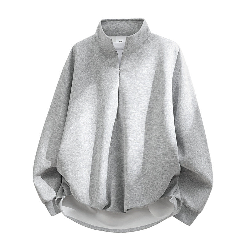 Unisex Oversize-Sweatshirt mit Stehkragen, Halbreißverschluss und ballonförmigem Saum Drune