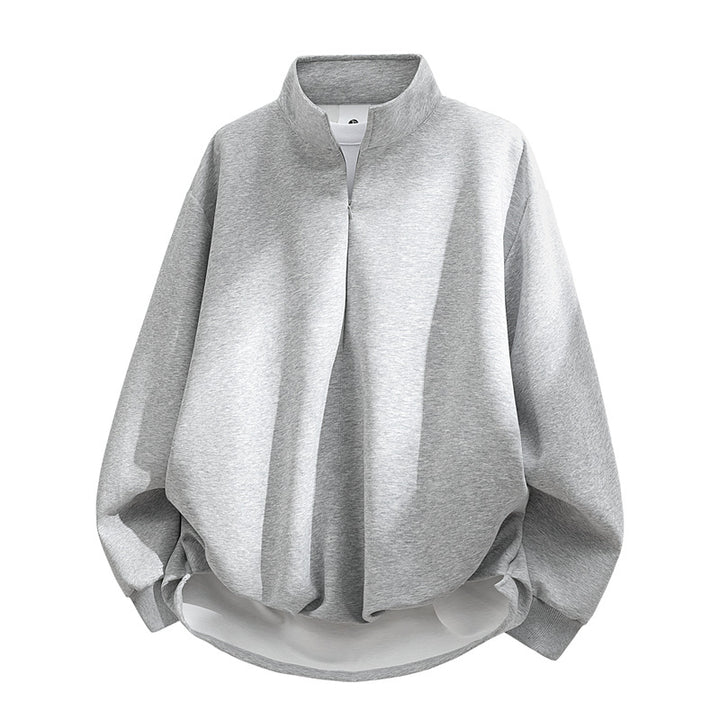 Unisex Oversize-Sweatshirt mit Stehkragen, Halbreißverschluss und ballonförmigem Saum Drune