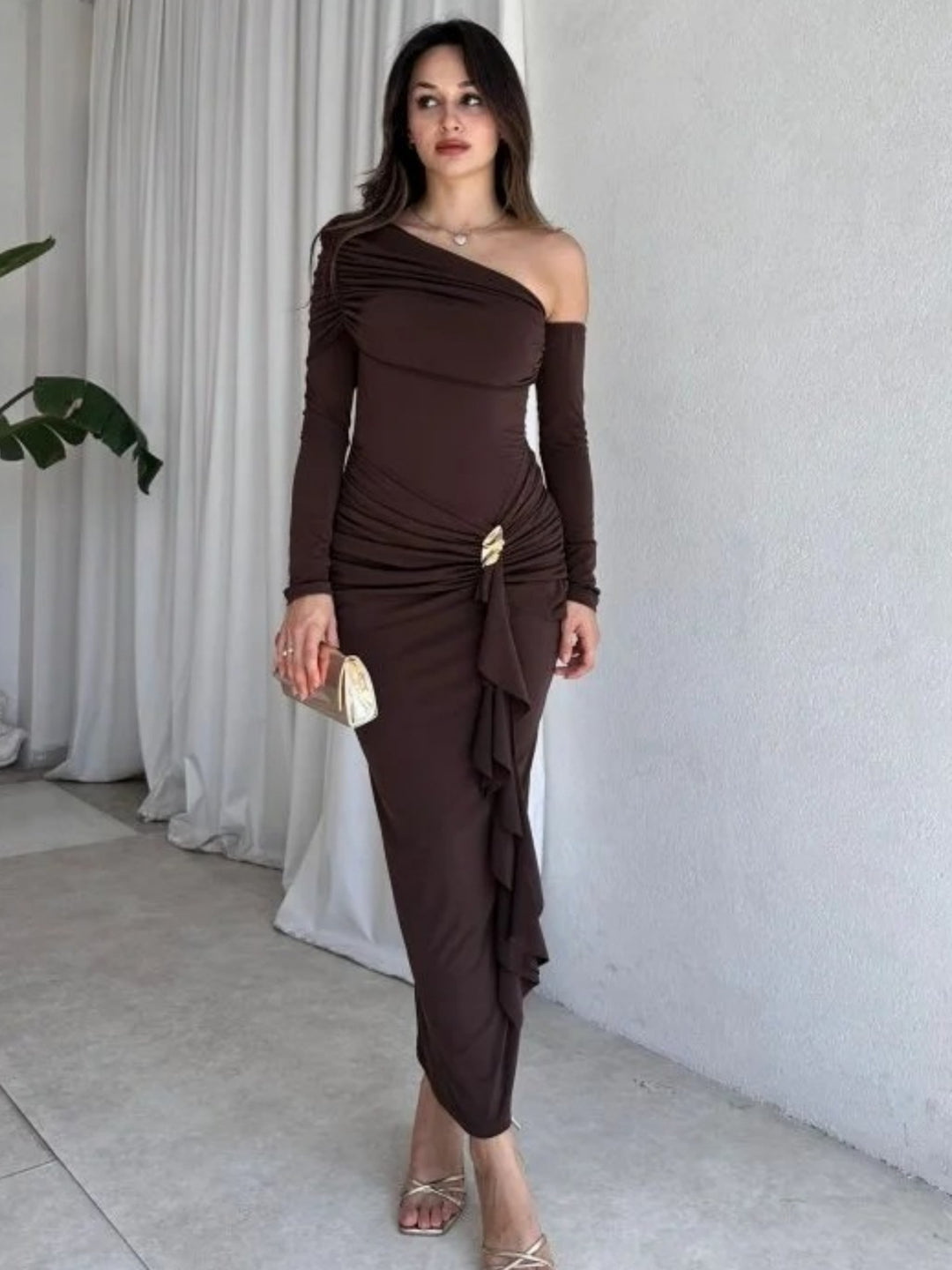 Damen elegantes Wickelkleid mit asymmetrischem Design und raffinierten Drapierungen Drune