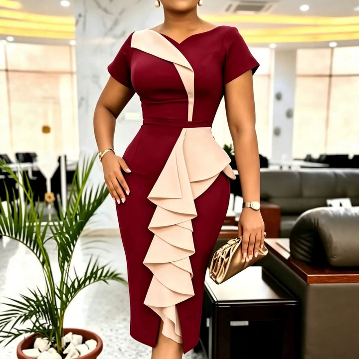 Damen Elegantes Cocktailkleid mit asymmetrischem Rüschenakzent Drune