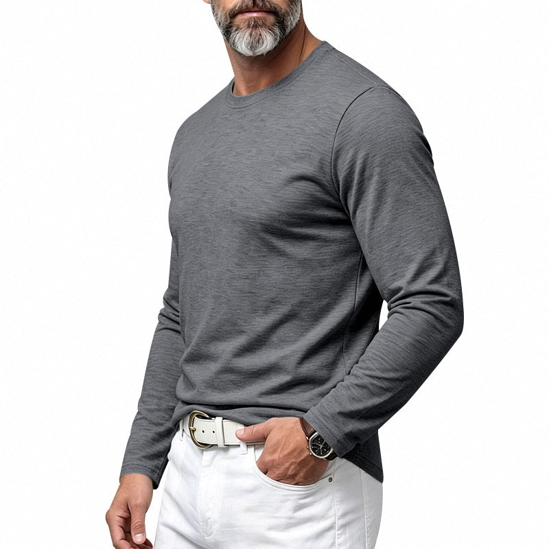 Herren Slim-Fit Baumwoll-Langarmshirt mit Rundhalsausschnitt Drune