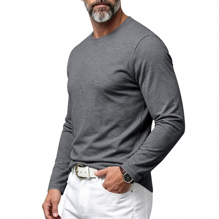 Herren Slim-Fit Baumwoll-Langarmshirt mit Rundhalsausschnitt Drune