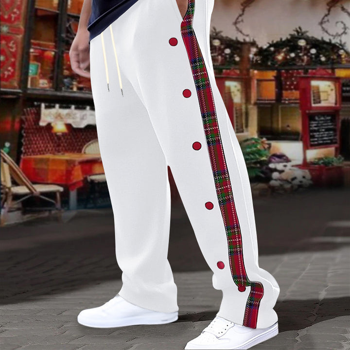 Herren nan legere Jogpant mit abnehmbaren Seitenpaneelen, Karoband‑Einsatz und Saumschlitz Drune