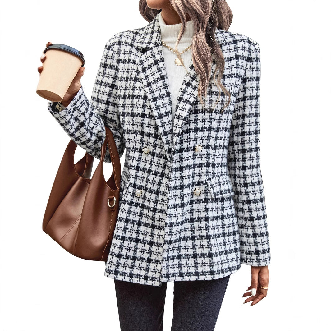 Damen Karierte Blazerjacke mit doppelter Knopfleiste und lässigem Schnitt Drune
