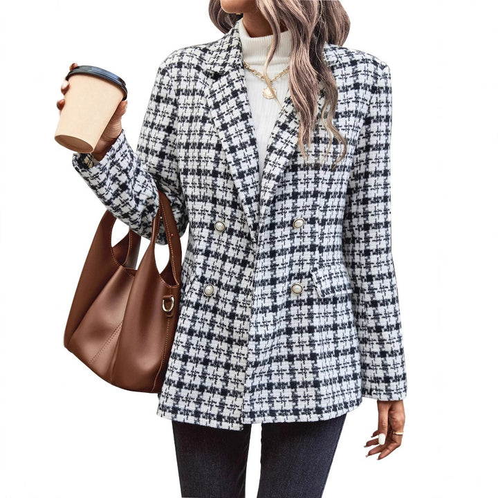 Damen Karierte Blazerjacke mit doppelter Knopfleiste und lässigem Schnitt Drune