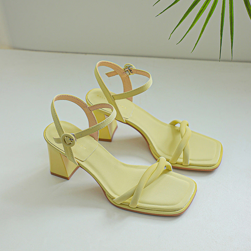 Damen Chunky Block-Absatz Riemchen Sandalen Drune
