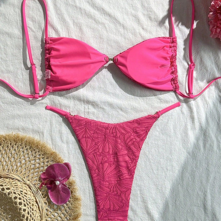 Damen Triangel-Bikini mit floralem Muster und verstellbaren Trägern Drune