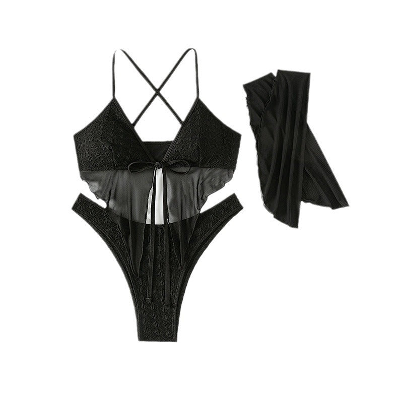 Damen Bikini-Set mit transparentem Oberteil und eleganten Rüschendetails Drune