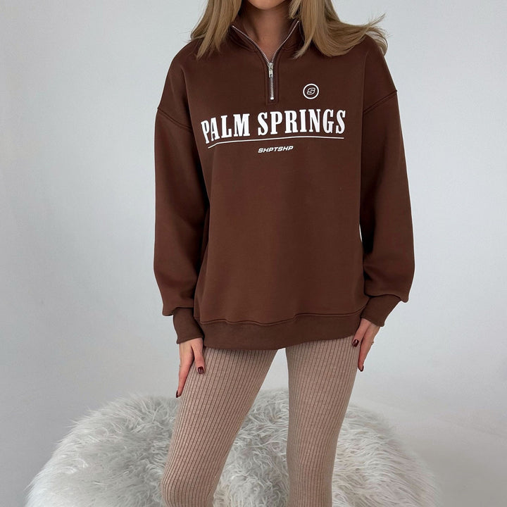 Damen lässiges Sweatshirt mit halb hohem Kragen und grafischem Druck Drune