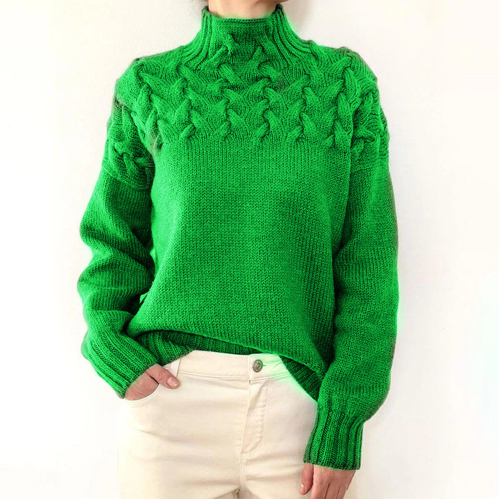 Damen nan Strickpullover mit Zopfstruktur und hohem Rollkragen Drune