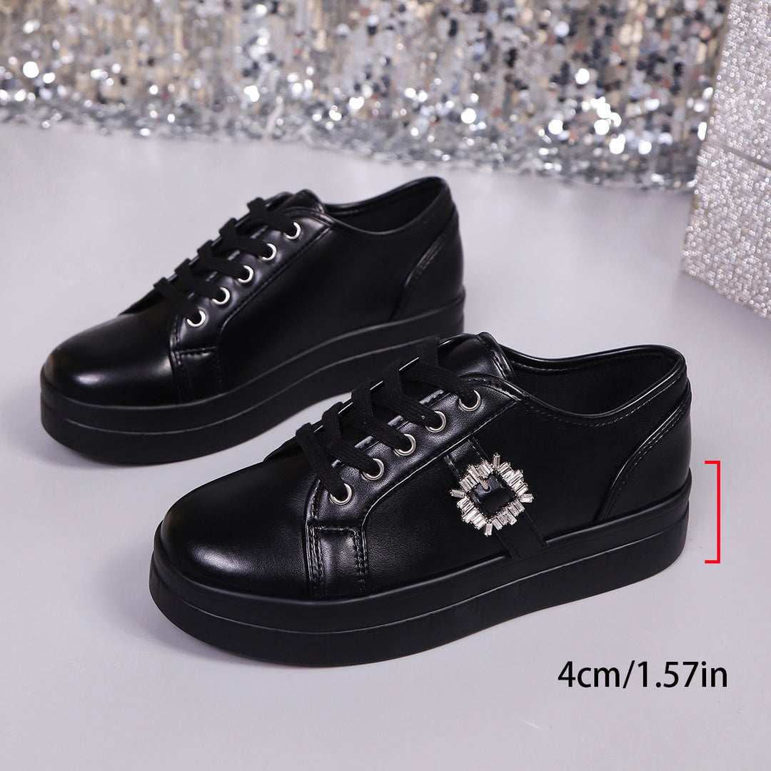 Damen Plateau‑Sneaker mit Metallic‑Obermaterial, dekorativer Strass‑Schließe und gepolsterter Komfortsohle Drune