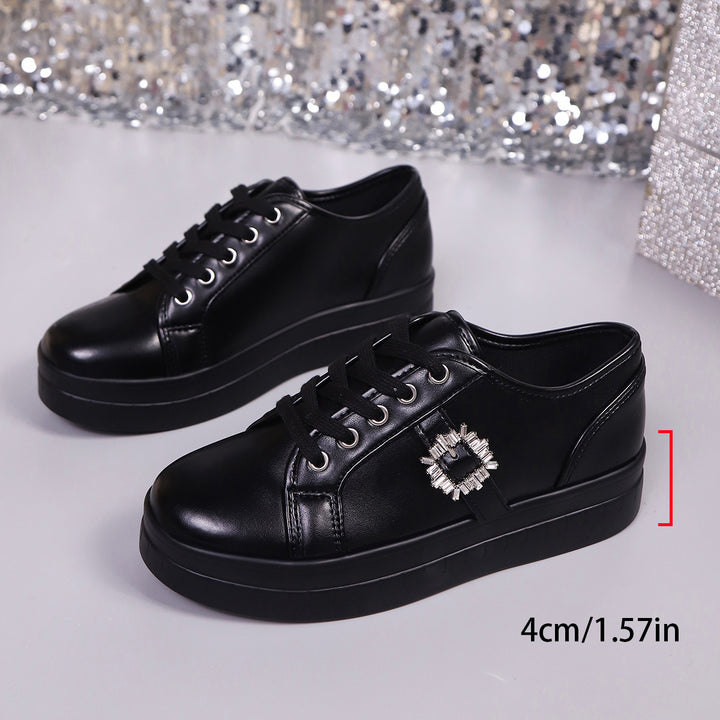 Damen Plateau‑Sneaker mit Metallic‑Obermaterial, dekorativer Strass‑Schließe und gepolsterter Komfortsohle Drune