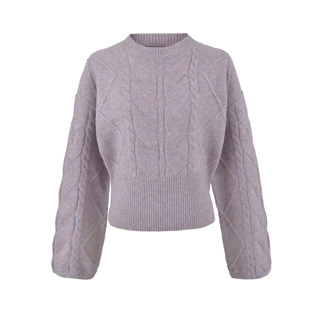 Damen Kurzer Zopfmuster-Strickpullover mit tailliertem Rippbündchen Drune