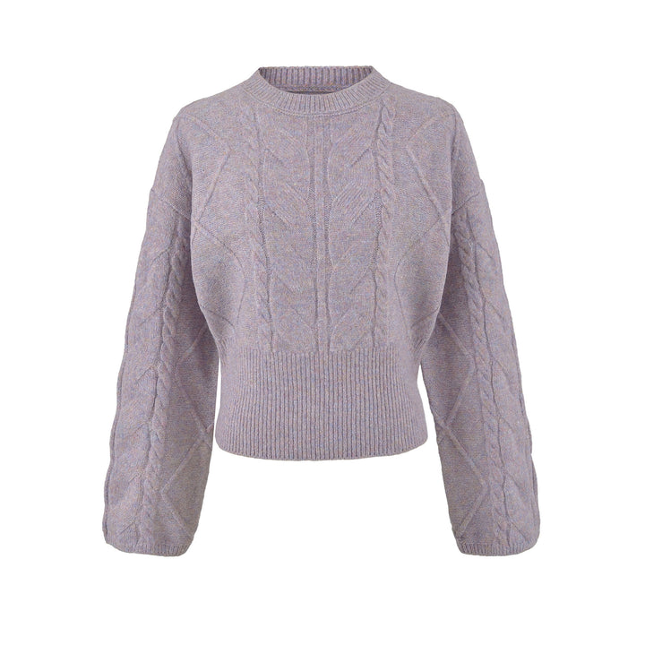 Damen Kurzer Zopfmuster-Strickpullover mit tailliertem Rippbündchen Drune